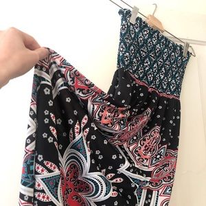 Vintage Y2K damask pattern strapless shirred maxi dress by She’s Cool!